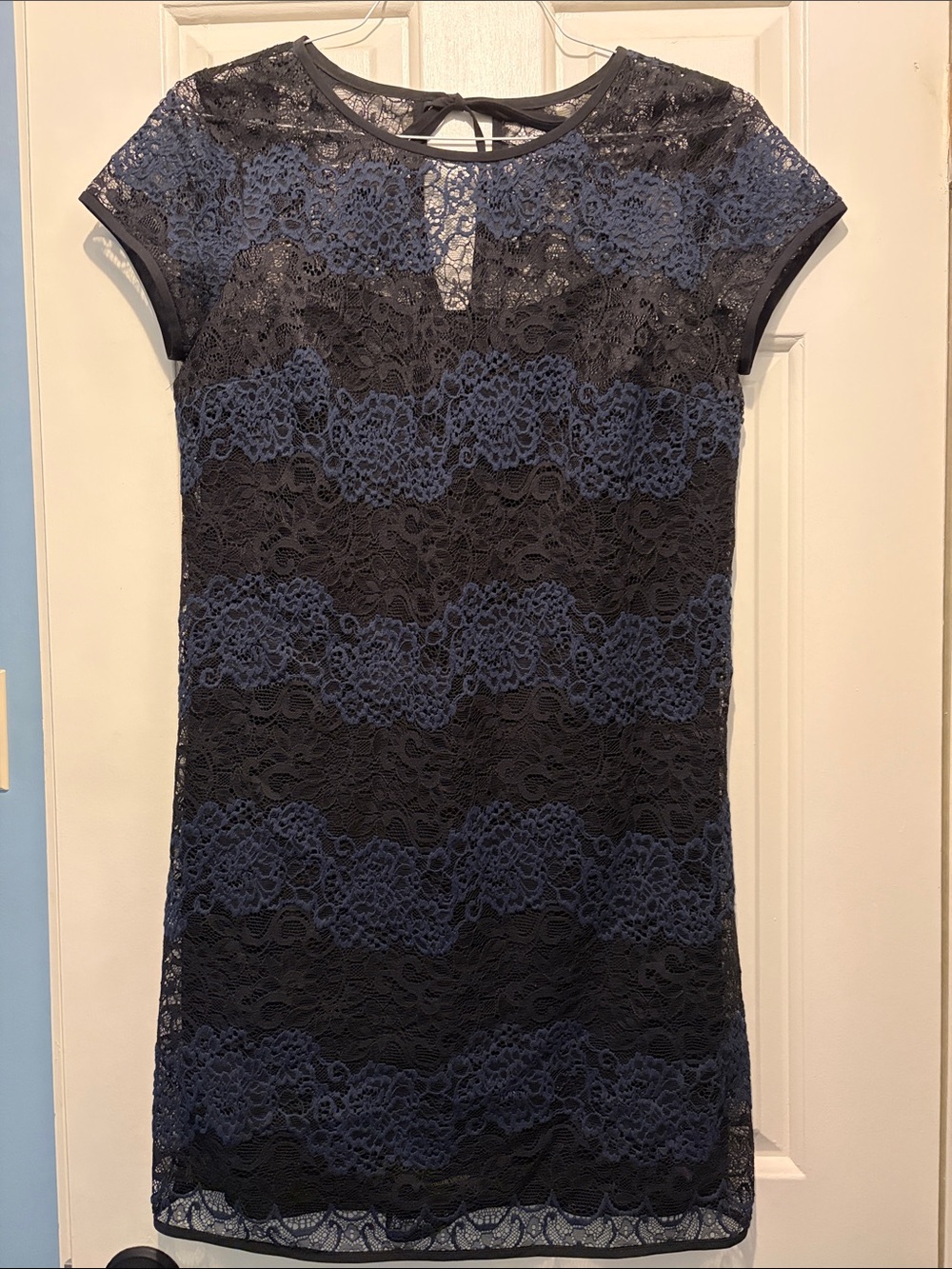LOFT Navy and Black Lace Overlay Mini Dress